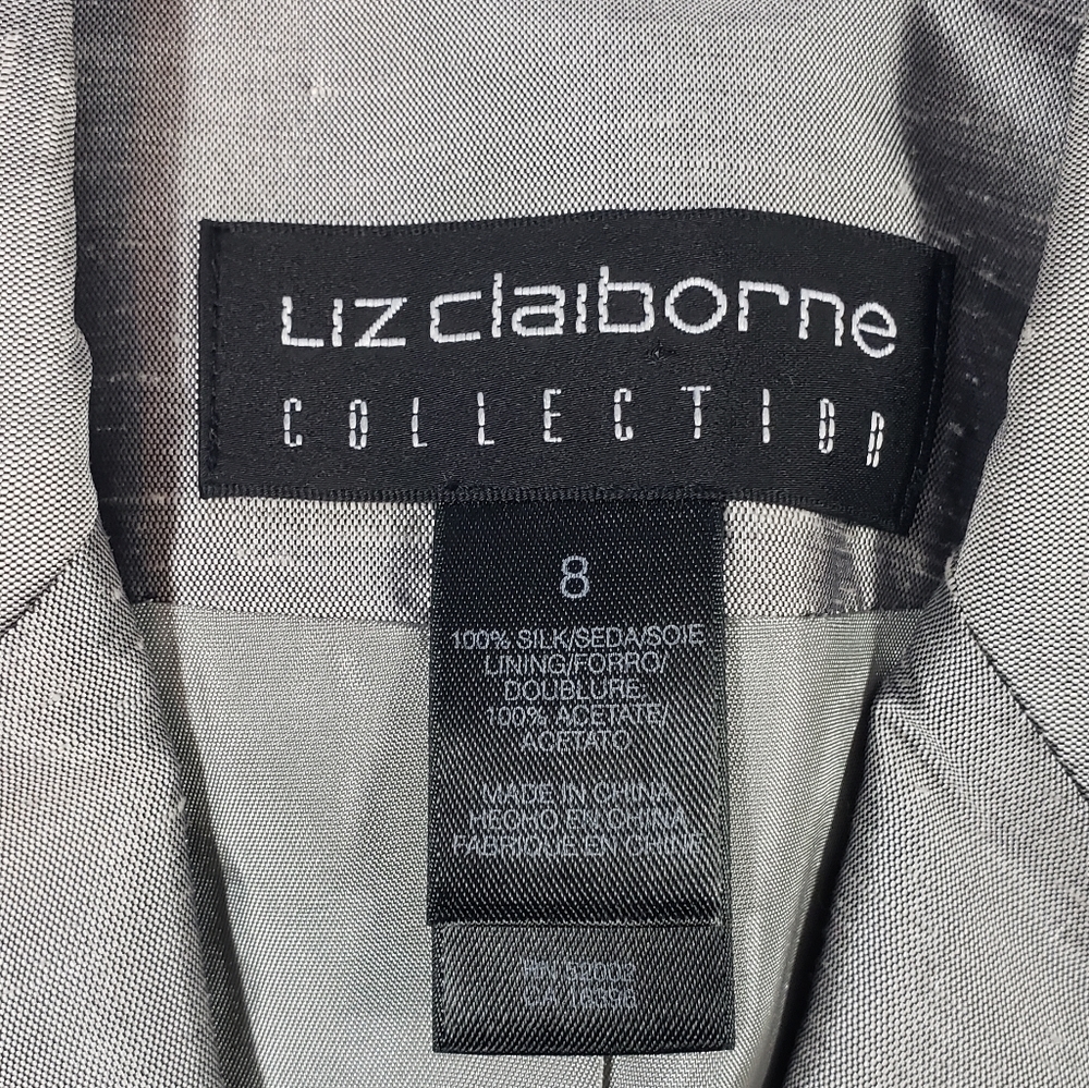 Liz Claiborne 100% Silk Gray Blazer Jacket Size 8 Button Up Professional Career - Picture 9 of 13